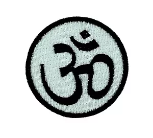 Patch iron on Ohm white hindu applique backpack om peace and love hippy aum tao - Bild 1 von 1
