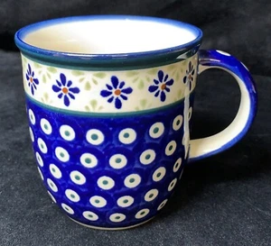Boleslawiec Polish Pottery 10 Oz Mug Cup Floral And Mosquito Design signed P8 - Picture 1 of 8