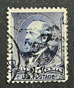 Travelstamps: 1888 US Stamps Scott #216, 5c Indigo, Garfield, Used, No Gum - Picture 1 of 5