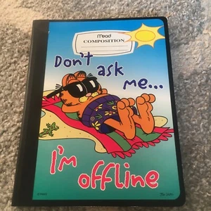 New Unused Vintage Mead Portfolio 2 Pocket Garfield Folder Don't Ask I'm Offline - Picture 1 of 3