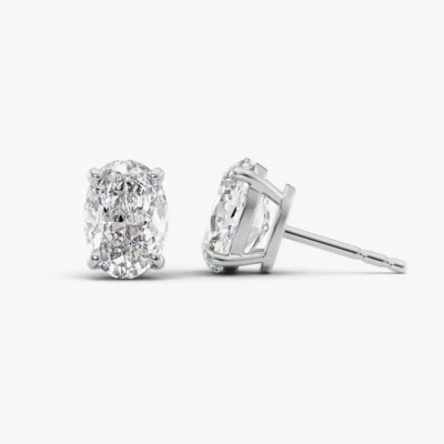 18k  White Gold Earring Lab Grown Oval Cut Diamond 2.00 Carat IGI  Certified - Image 1 of 4