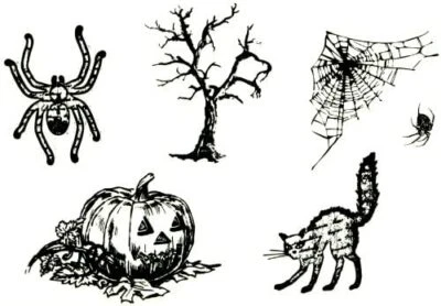 Selos transparentes de anjos esfarrapados estações vintage Halloween assombrações aranha gato árvore - Imagem 1 de 4