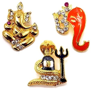 Collar Colgante Lingam Givling Trishul Ganesh Om Colgante Enchapado en Oro Piedra Circonial - Imagen 1 de 4
