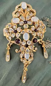 Victorian Revival Brooch With Diamante' Moonstone Cabochon & Red Garnet Firenze - Picture 1 of 8