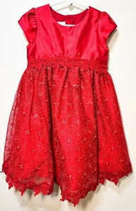 Laura Ashley Girls Sz 5 Red Lace Dress Christmas Holiday Portrait 4 Layer Skirt - Picture 1 of 15