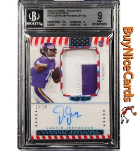 2020 Justin Jefferson National Treasures Stars & Stripes Rc Auto /20 # 170 BGS 9 - Picture 1 of 4