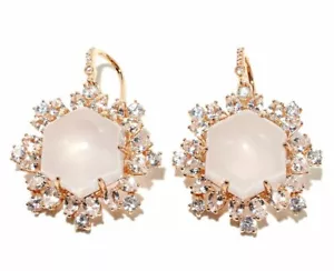 Meher's Schmuck Rose Vermeil Rosenquarz und weiße Zirkon Tropfen Ohrringe - Bild 1 von 1