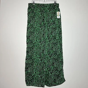 Michael Kors Women’s Spring Green Zebra High Slit Pull On Drawstring Pants Sz L - Picture 1 of 12