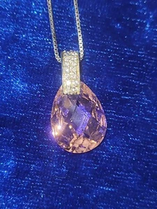 Große rosa Edelstein Halskette, Sterlingsilber 925, Strasssteine - Bild 1 von 6