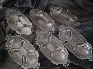 Vtg. Hazel Atlas Art Deco Oval Glass Relish/Candy/Nut Dish, Beaded Handles,... - Picture 1 of 3