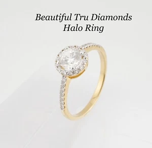 Stunning Tru-Diamonds™ 1ct Round Brilliant Cut Simulated Diamond Halo Ring ~ S - Picture 1 of 4