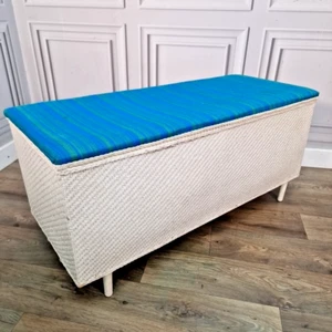 Retro Vintage Mid Century Trunk Storage Woven Wicker Blanket Box Ottoman Linen - Picture 1 of 24