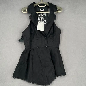 Sass & Bide Top Womens 10 Black NWT Vest Linen Cascading Button Jungle Teddy - Picture 1 of 16