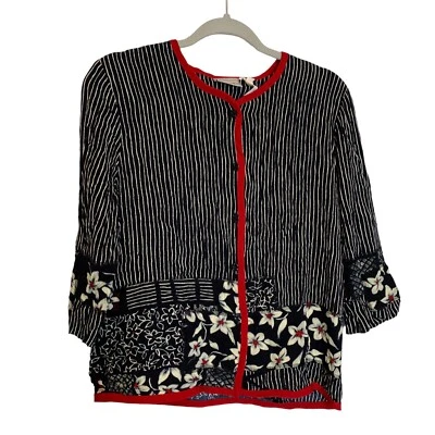 Camisa Napa Valley Feminina SP Pequena Pequena Preta Botão para Cima Acabamento Vermelho Estampa Mista - Imagem 1 de 4