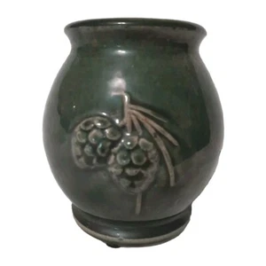 Pottery Round Short Pine Cones Vase Signed Unknown Illegible Signature - Picture 1 of 9