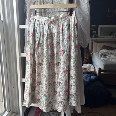 Falda Midi Vintage Laura Ashley Victora Rosa Floral Cottagecore Talla 12 Seda Foto 1 de 4