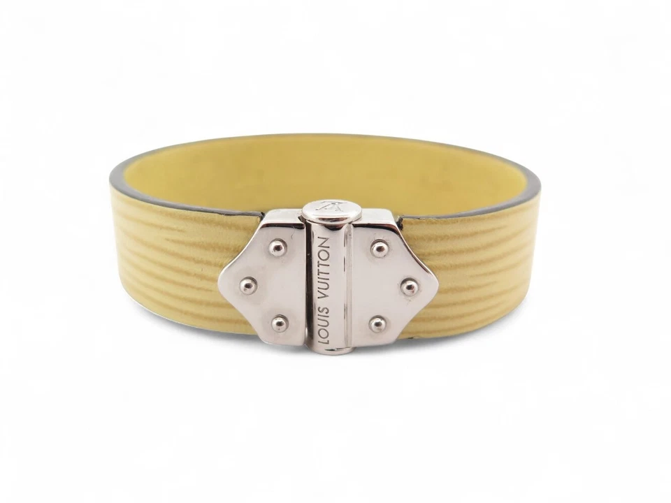 BRACELET LOUIS VUITTON INDIAN CUIR EPI M63731 16 CM ACIER PALLADIE BANGLE 440€ - Immagine 1 di 1
