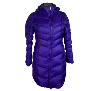 Lands End Long Down Parka Coat Women M Purple Pockets Hood Zip Up Winter - Picture 1 of 8