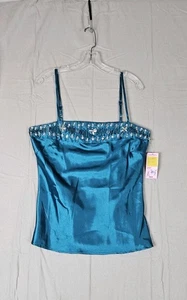 Nuovo con etichetta! Top Cami Caslon Bejeweled Taglia Large Deep Teal Cinghie Spaghetti Regolabili  - Foto 1 di 8