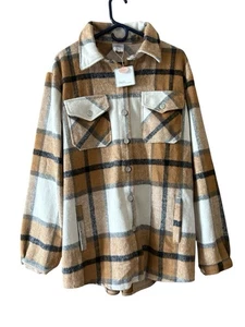 Fashion By Mirabeau Plaid Long Women’s Shacket W/Pockets Size Large - Picture 1 of 4