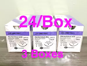 3/0 PGA, 72ct (3 Boxes) Polyglycolic Acid, Veterinary Dental, R-cut 24mm - Picture 1 of 3