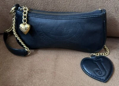 Mini baguette de cuero negro vintage Juicy Couture pulsera cadena correa Foto 1 de 4