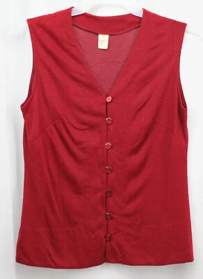 Vtg Beeline Vest Button Up Burgundy Deep Red Urban Retro Mod Acrylic 1960s 12 - Image 1 of 3