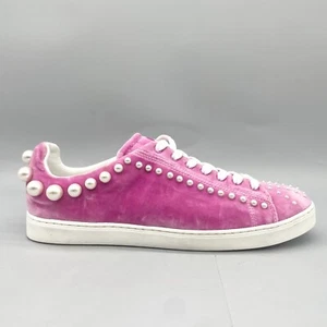 Stuart Weitzman Womens 9B Goldie Sneakers Shoes Pink Velvet Pearl Stud Casual - Picture 1 of 11