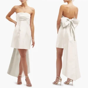 D697 NEW ALFRED SUNG Ivory OVERSIZE BOW BACK Strapless BRIDAL Mini DRESS 14 - Picture 1 of 13