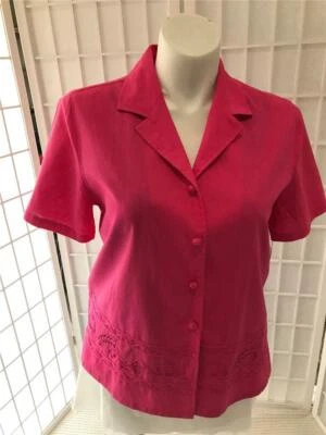 Para Mujer NUEVA Blusa Sag Harbor Grande Rosa Fucsia Mezcla de Lino Transparente Verano Botón Foto 1 de 4