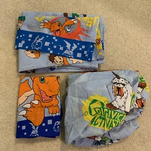 Digimon Digital Monster Twin Bed Set Pillow Case Flat Fitted Sheets 2000 Vintage - Picture 1 of 12