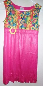 girls size large HIPPIE COSTUME DRESS smile face PEACE SIGNS HALLOWEEN fringes @ - Picture 1 of 1