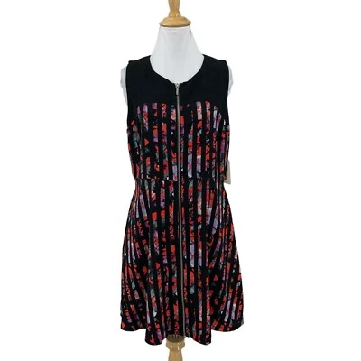 Forever 21 Dress Womens L Multi Striped Floral Sleeveless Zip Front Fit Flare - Image 1 of 4