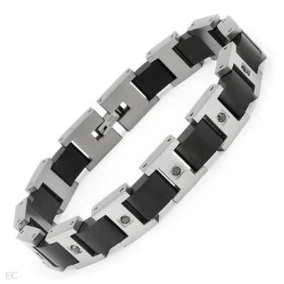 Men's 2 Tone Cubic Zirconia Stainless Steel Link Bracelet Size 8.5" BN - Изображение 1 из 2