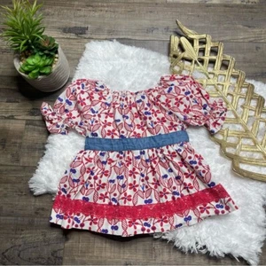 Matilda Jane Red Blue White Tunic Girl’s Size 4 Floral - Picture 1 of 9