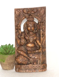 1930's Vintage Wooden Handcrafted Copper Painted God Shiva Statue Worship Decor - Picture 1 of 11