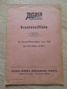 Agria Spezial Motormäher Typ 1300 Ersatzteilliste - Bild 1 von 1