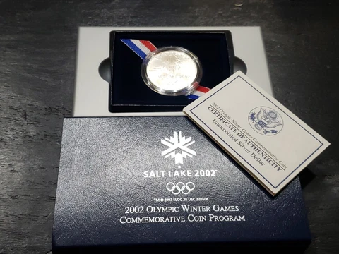 2002 Salt Lake City Olympics UNC Commemorative 90% Silver Dollar w/ OGP Cover