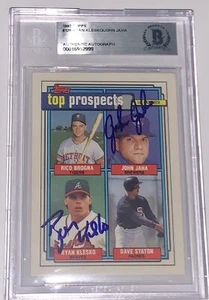 Tarjeta de novato firmada por Ryan Klesko 1992 Topps John Jaha auto certificado de autenticidad Beckett losa - Imagen 1 de 9