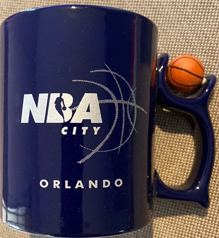 New - NOS - NBA CITY ORLANDO Coffee CUP, Basketball Spins On Handle Cover