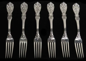 REED & BARTON FRANCIS 1st STERLING SILVER (6) OLD MARKS 7 1/8" LUNCH FORKS - Picture 1 of 4