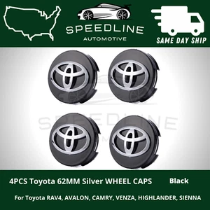 SET OF 4 TOYOTA WHEEL RIMS CENTER CAPS BLACK/CHROME LOGO 62MM CAMRY/COROLLA - Picture 1 of 3