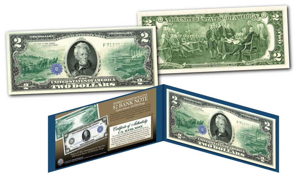 1914 Series $10 Andrew Jackson FRN designed on modern Genuine $2 U.S. Bill - Image 1 of 1