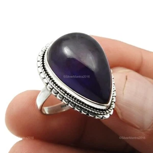 Pera Piedra Amatista 925 Sólido Plata Esposa Tendencia Febrero Anillo Tamaño 7 - Imagen 1 de 10
