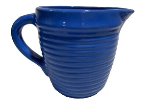 Vintage Pottery Blue Ring Milk Pitcher Jug Monmouth Bauer USA Marked Crock 4.5” - Picture 1 of 10