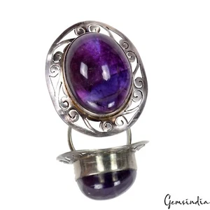 Anillo tallado de plata de ley 925 gema de cabina de amatista púrpura natural de 15,20 Gm ~ 6,5 EE. UU. - Imagen 1 de 10