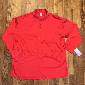 Stars Above Women's Size XXL Long Sleeve Button Front Satin Pajama Top Red - Picture 1 of 8