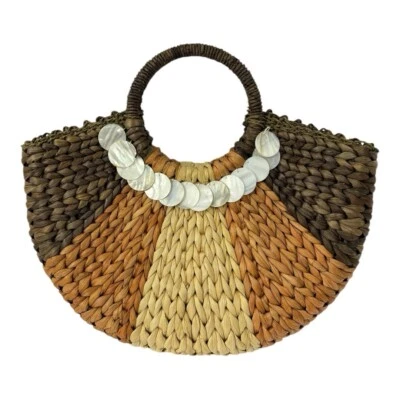 Bolsa vintage Talbots palha meia lua alça circular boho praia boho - Imagem 1 de 4