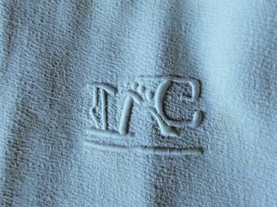 SERVIETTES torchon ANCIEN  tissu damassé  blanc monograme@TOWEL  white damask OL - Photo 1/3