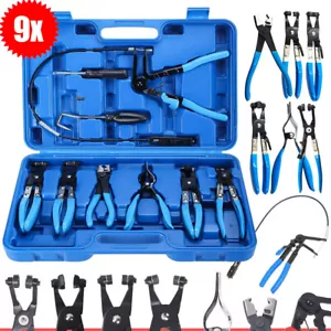 Automotive Flexible Hose Clamp Clip Pliers Kit Swivel Jaw Flat Angled Band Tools - Picture 1 of 16